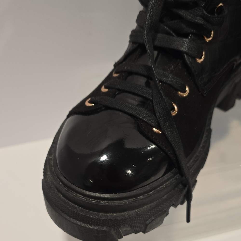 Sale!!! Black Combat Boots with Gold Accents - Picture 3 of 11